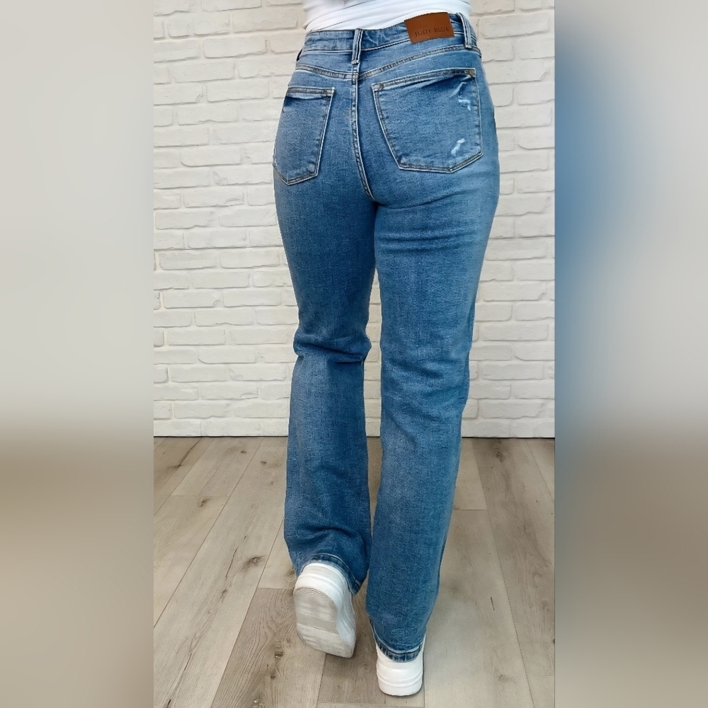 Judy Blue Criss Cross Rigid Magic Straight Dad Jeans Stretch HR Medium 3/26 NEW - Picture 7 of 11